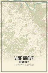 Retro US city map of Vine Grove, Kentucky. Vintage street map.