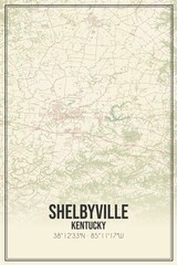 Retro US city map of Shelbyville, Kentucky. Vintage street map.