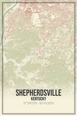 Retro US city map of Shepherdsville, Kentucky. Vintage street map.