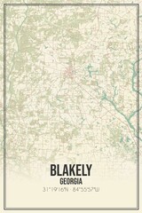 Retro US city map of Blakely, Georgia. Vintage street map.