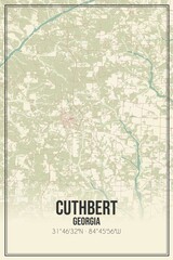 Retro US city map of Cuthbert, Georgia. Vintage street map.