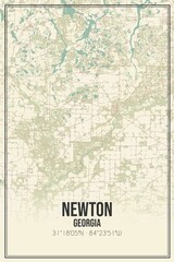 Retro US city map of Newton, Georgia. Vintage street map.