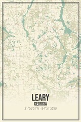 Retro US city map of Leary, Georgia. Vintage street map.