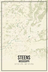 Retro US city map of Steens, Mississippi. Vintage street map.