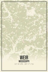 Retro US city map of Weir, Mississippi. Vintage street map.