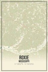 Retro US city map of Roxie, Mississippi. Vintage street map.
