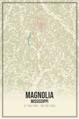 Retro US city map of Magnolia, Mississippi. Vintage street map.