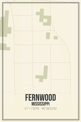 Fototapeta premium Retro US city map of Fernwood, Mississippi. Vintage street map.