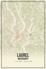 Retro US city map of Laurel, Mississippi. Vintage street map.