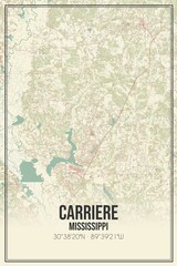 Retro US city map of Carriere, Mississippi. Vintage street map.