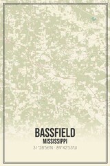 Retro US city map of Bassfield, Mississippi. Vintage street map.