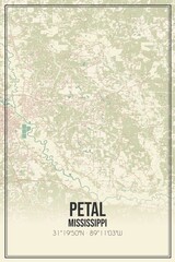 Retro US city map of Petal, Mississippi. Vintage street map.