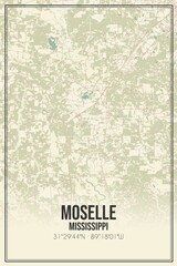 Retro US city map of Moselle, Mississippi. Vintage street map.