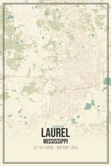 Retro US city map of Laurel, Mississippi. Vintage street map.
