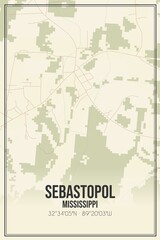 Retro US city map of Sebastopol, Mississippi. Vintage street map.