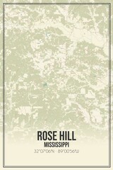 Retro US city map of Rose Hill, Mississippi. Vintage street map.