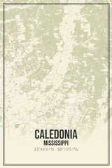 Retro US city map of Caledonia, Mississippi. Vintage street map.