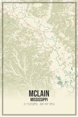 Retro US city map of McLain, Mississippi. Vintage street map.