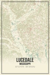 Retro US city map of Lucedale, Mississippi. Vintage street map.
