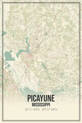 Retro US city map of Picayune, Mississippi. Vintage street map.