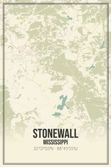Retro US city map of Stonewall, Mississippi. Vintage street map.