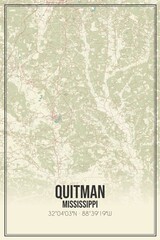 Retro US city map of Quitman, Mississippi. Vintage street map.