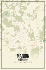 Fototapeta premium Retro US city map of Marion, Mississippi. Vintage street map.
