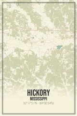Retro US city map of Hickory, Mississippi. Vintage street map.
