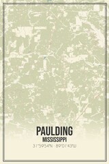 Retro US city map of Paulding, Mississippi. Vintage street map.