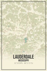 Retro US city map of Lauderdale, Mississippi. Vintage street map.