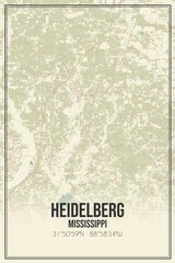 Retro US city map of Heidelberg, Mississippi. Vintage street map.