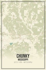Retro US city map of Chunky, Mississippi. Vintage street map.