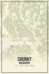 Fototapeta premium Retro US city map of Chunky, Mississippi. Vintage street map.