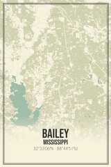 Retro US city map of Bailey, Mississippi. Vintage street map.