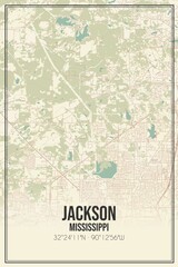 Retro US city map of Jackson, Mississippi. Vintage street map.