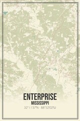 Retro US city map of Enterprise, Mississippi. Vintage street map.