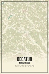 Retro US city map of Decatur, Mississippi. Vintage street map.