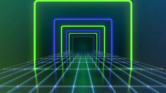 Animation blue neon light futuristic on black background.