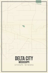 Retro US city map of Delta City, Mississippi. Vintage street map.