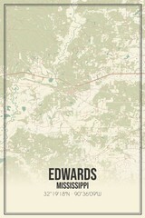 Retro US city map of Edwards, Mississippi. Vintage street map.