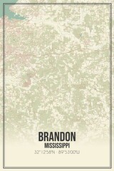 Retro US city map of Brandon, Mississippi. Vintage street map.