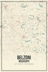 Retro US city map of Belzoni, Mississippi. Vintage street map.