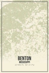 Retro US city map of Benton, Mississippi. Vintage street map.