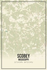 Retro US city map of Scobey, Mississippi. Vintage street map.