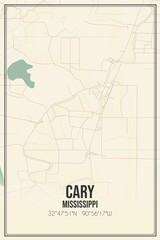 Retro US city map of Cary, Mississippi. Vintage street map.