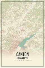 Retro US city map of Canton, Mississippi. Vintage street map.
