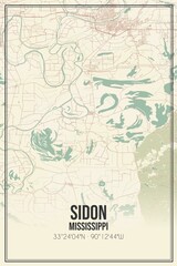 Retro US city map of Sidon, Mississippi. Vintage street map.