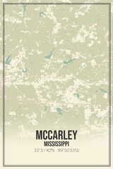 Retro US city map of McCarley, Mississippi. Vintage street map.