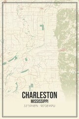 Retro US city map of Charleston, Mississippi. Vintage street map.