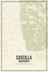 Retro US city map of Cascilla, Mississippi. Vintage street map.
